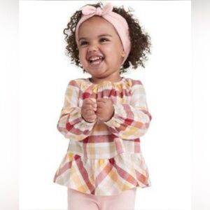 First Impressions Plaid Long-Sleeve Top, Pants and Headband Set